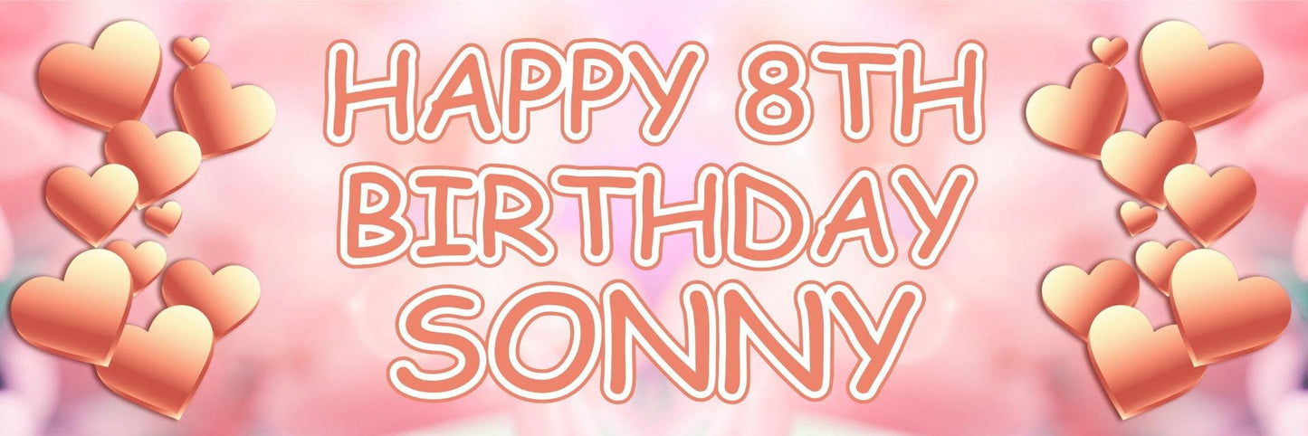 2 Personalised Rose Gold Heart Birthday Banners Design Decoration Party Posters