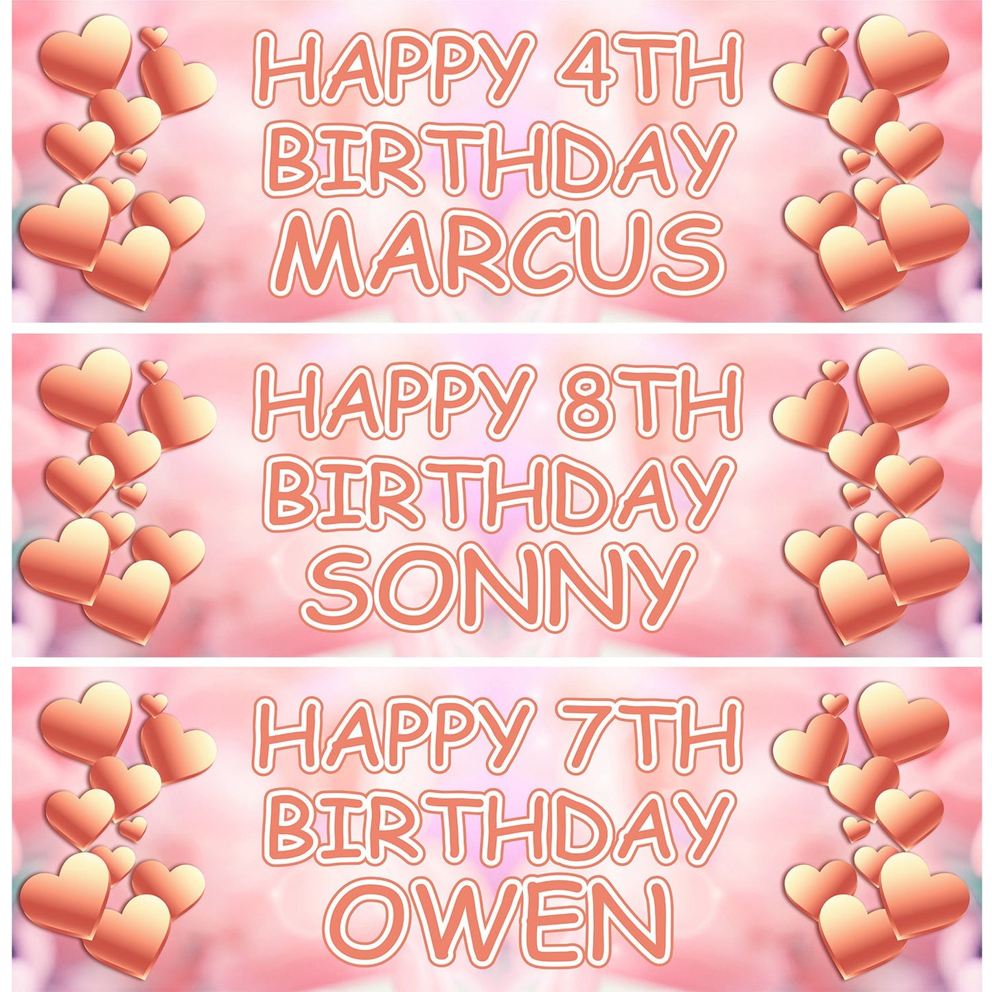 2 Personalised Rose Gold Heart Birthday Banners Design Decoration Party Posters