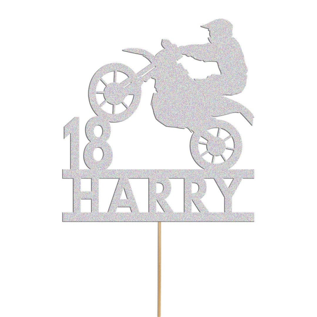 Personalised Motorbike Cake Topper Bike Biker Glitter Cake Topper Cake Decoration Any Name Any Age