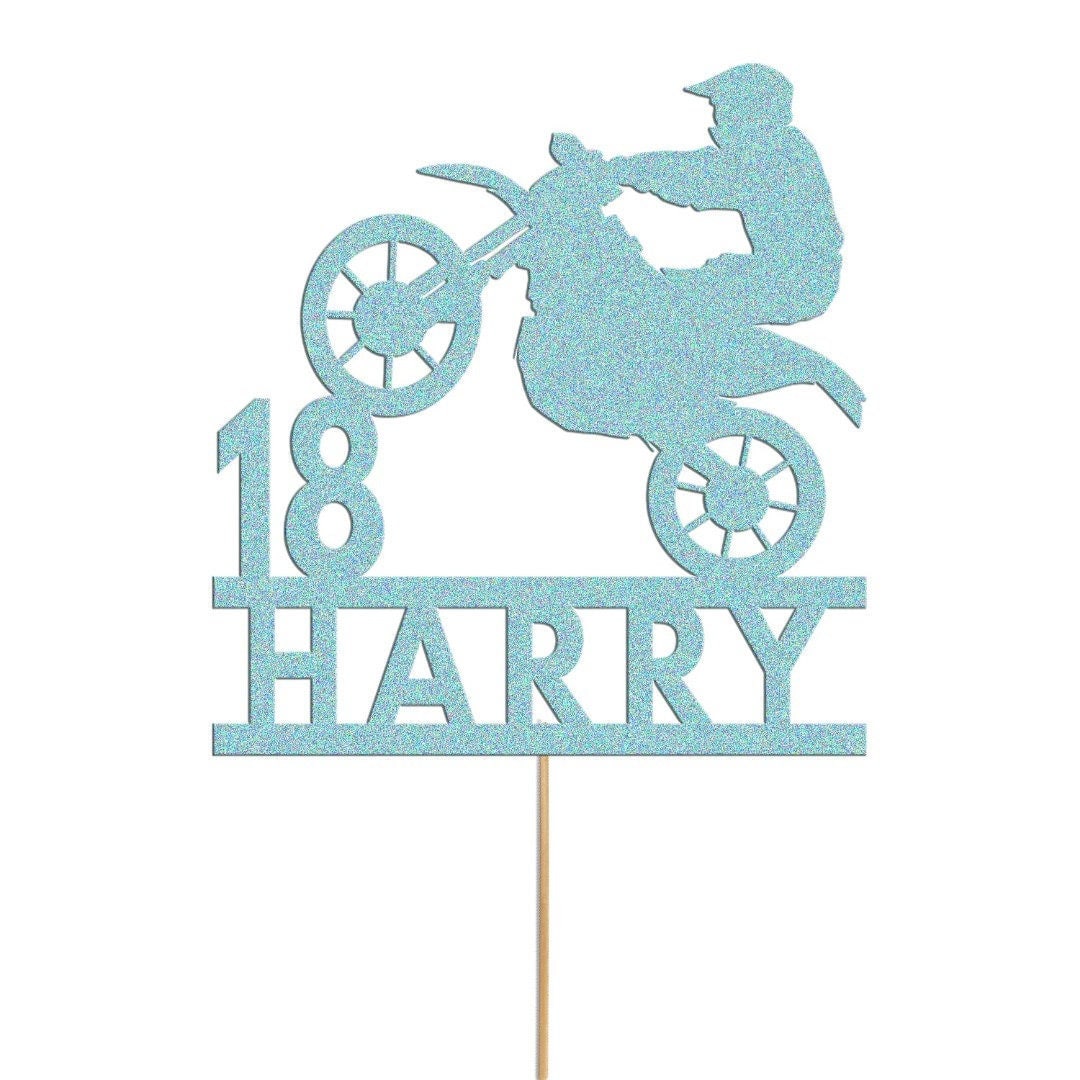 Personalised Motorbike Cake Topper Bike Biker Glitter Cake Topper Cake Decoration Any Name Any Age