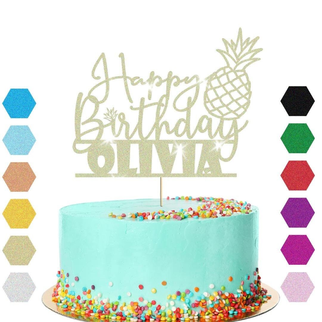 Personalised Pineapple Glitter Happy Birthday Cake Topper Party Cake Decoration
