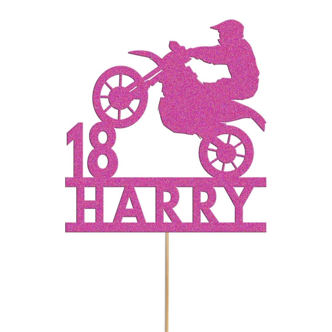 Personalised Motorbike Cake Topper Bike Biker Glitter Cake Topper Cake Decoration Any Name Any Age