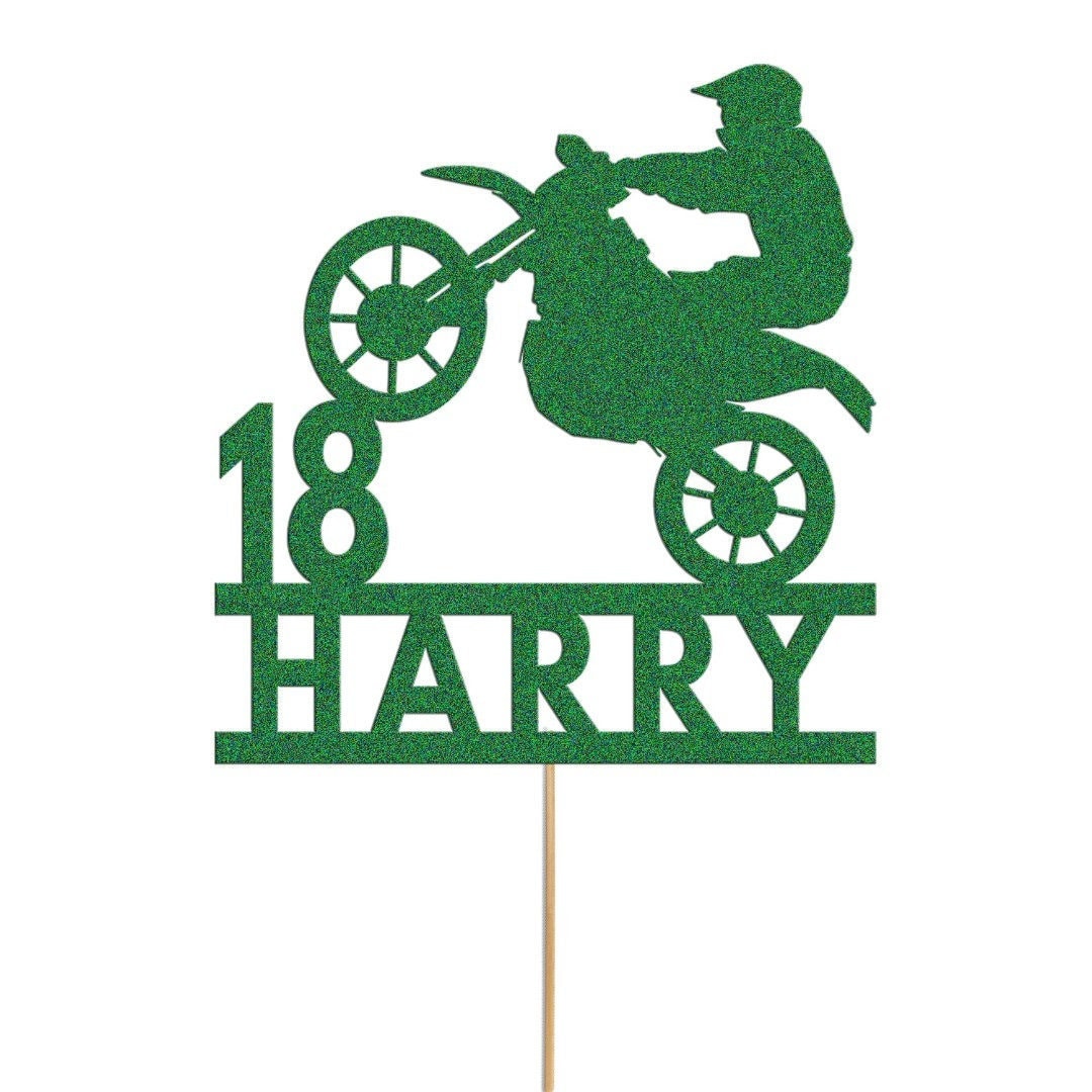 Personalised Motorbike Cake Topper Bike Biker Glitter Cake Topper Cake Decoration Any Name Any Age