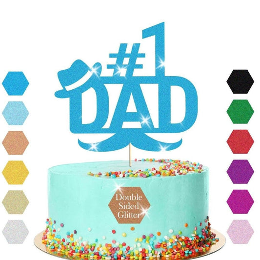 Number 1 Dad Cake Topper Fathers Day Best Papa Ever Hat Glitter Decoration Gift