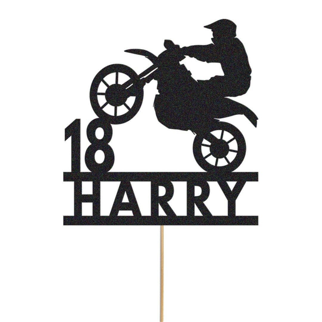 Personalised Motorbike Cake Topper Bike Biker Glitter Cake Topper Cake Decoration Any Name Any Age