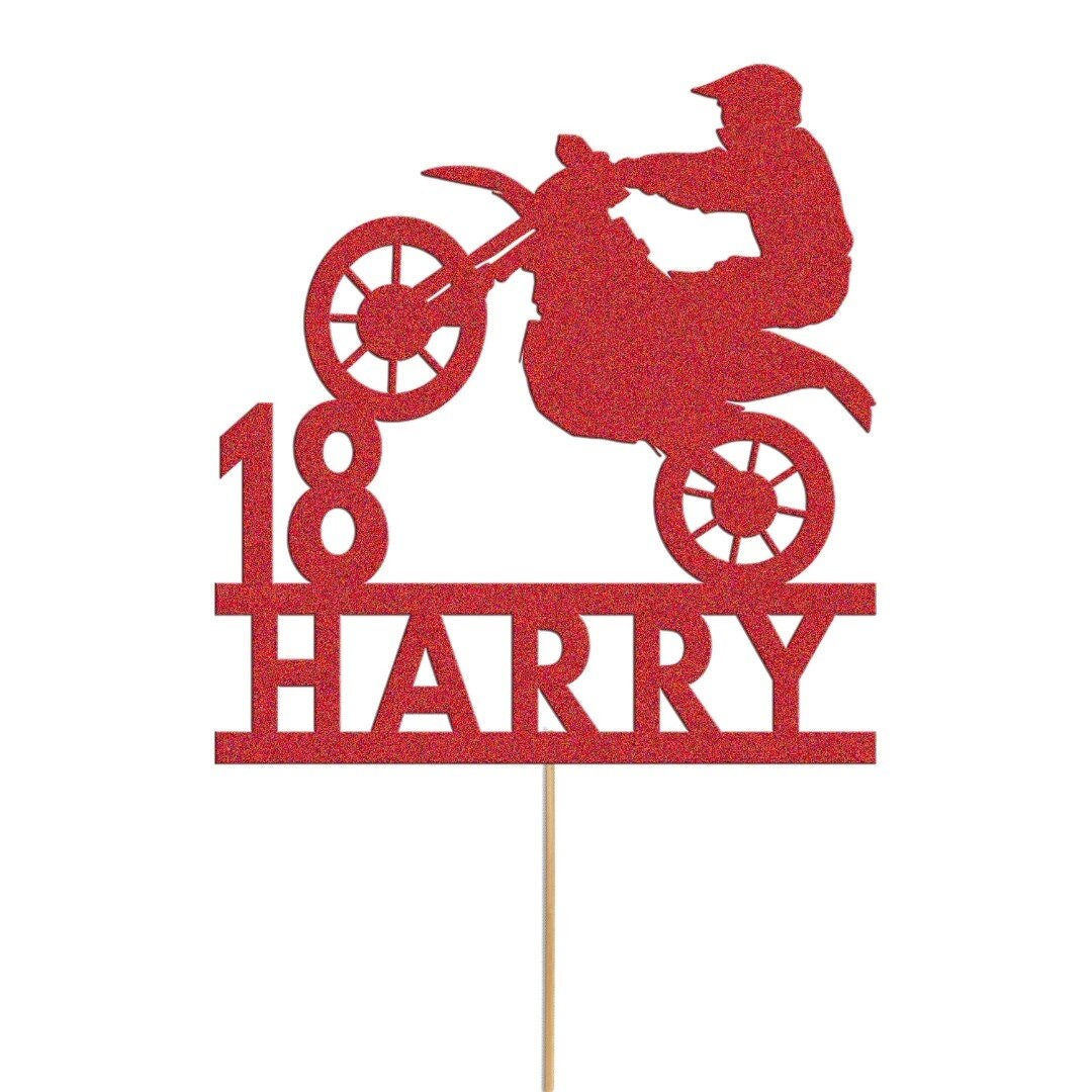 Personalised Motorbike Cake Topper Bike Biker Glitter Cake Topper Cake Decoration Any Name Any Age