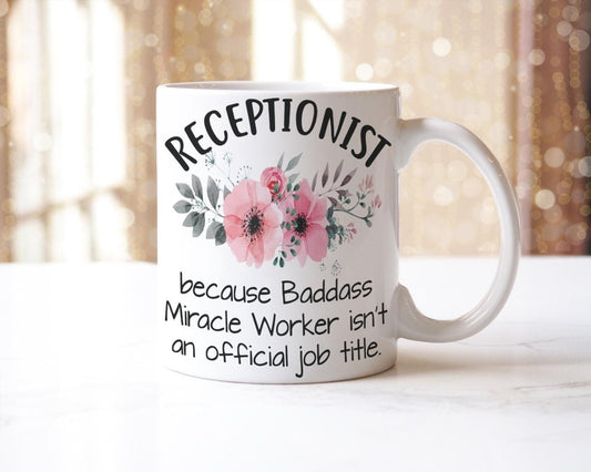 Receptionist Mug & Coaster Set Baddass Miracle Worker Funny Birthday Coffee Gift