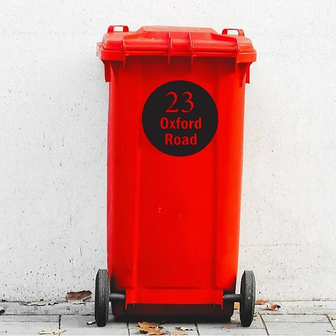 Personalised Round Wheelie Bin Sticker Custom House Street Name Address Number Circle Waterproof Vinyl Stickers