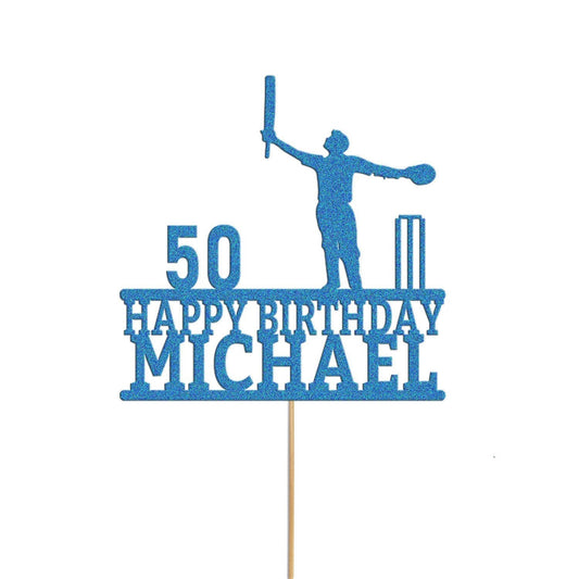 Personalise Cake Topper Cricket Theme Celebration With Our Glittery Cake Topper Customisable With Any Name And Age