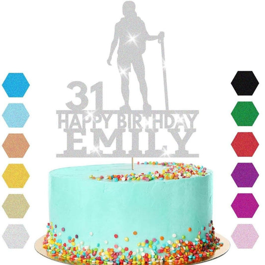 Hiking Mountain Cake Topper Personalised Girls Birthday Cake Decoration Any Name & Age