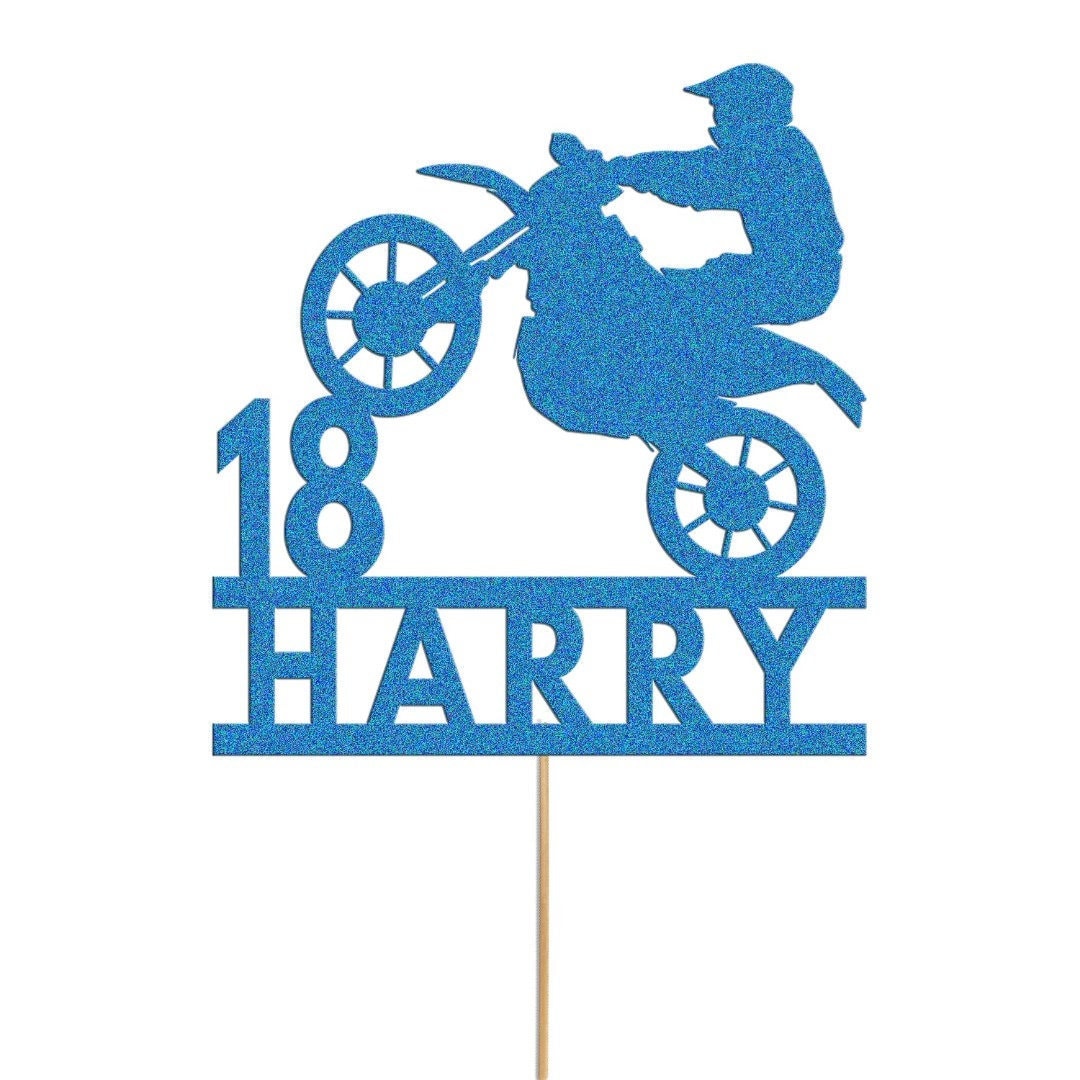 Personalised Motorbike Cake Topper Bike Biker Glitter Cake Topper Cake Decoration Any Name Any Age