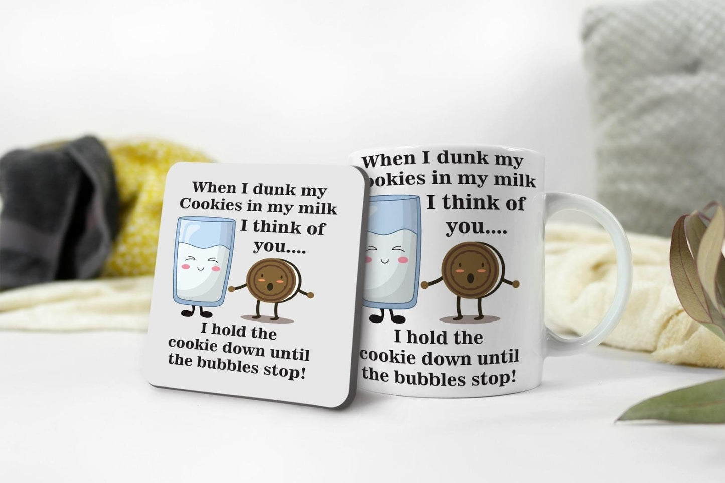 Cookies Mug & Coaster Set Funny Christmas Birthday Girlfriend Boyfriend Couples Mug Valentines Day Coffee Gift