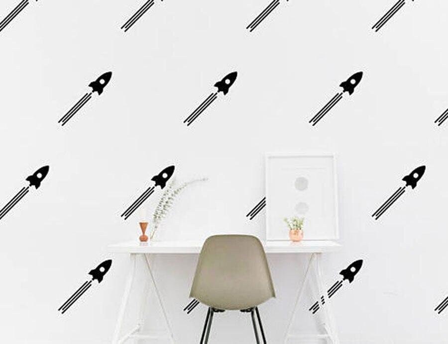 Space Rocket Shape Wall Stickers Boys Bedroom Kids Nursery Rockets Vinyl Decal