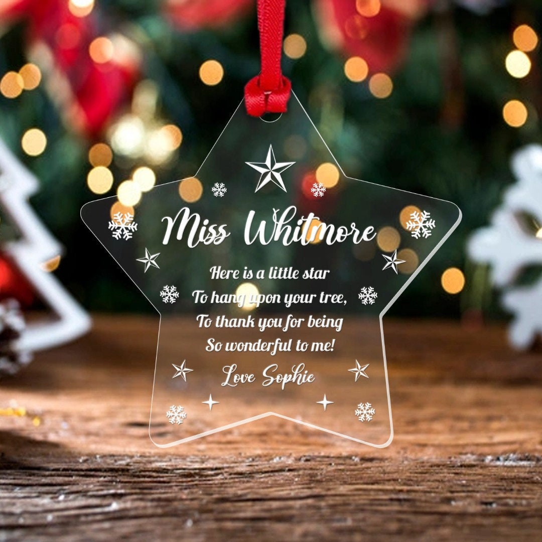 Personalised Star Christmas Bauble Teacher Teaching Assistant Nursery Xmas Gift