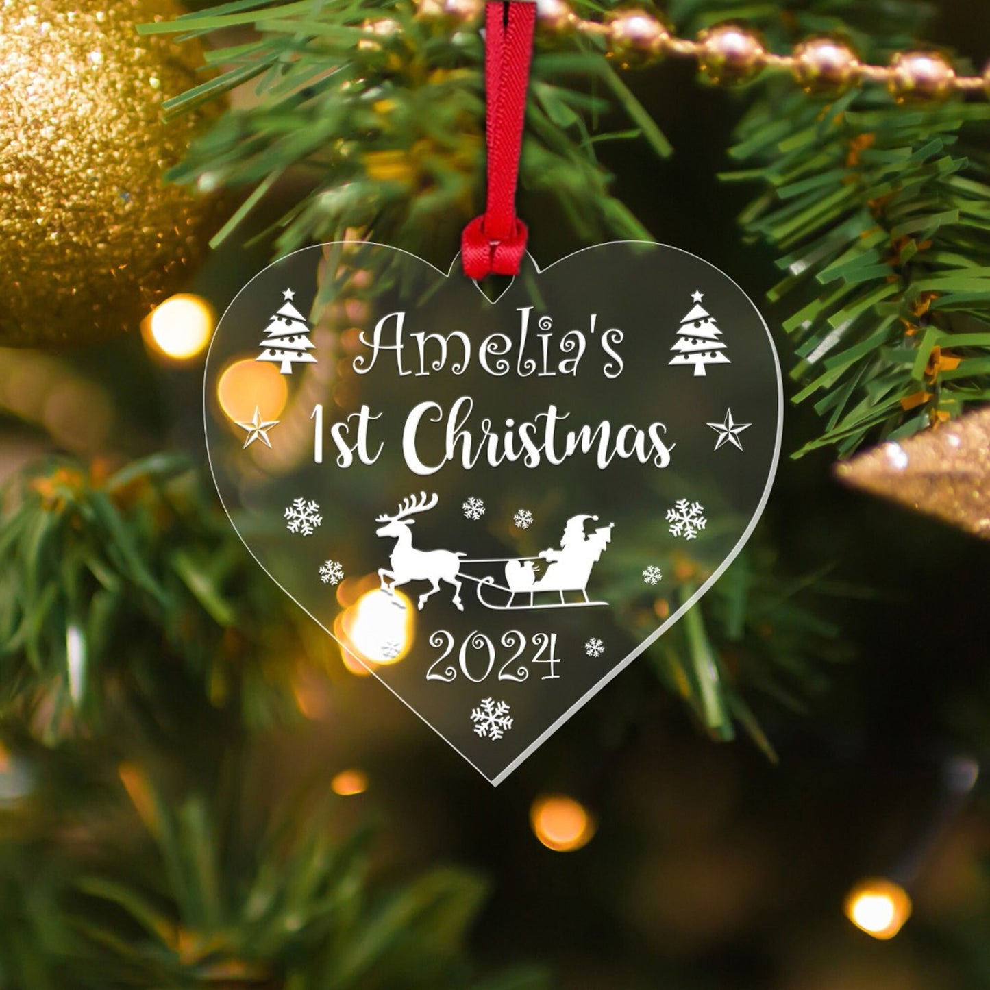 a christmas ornament hanging from a christmas tree