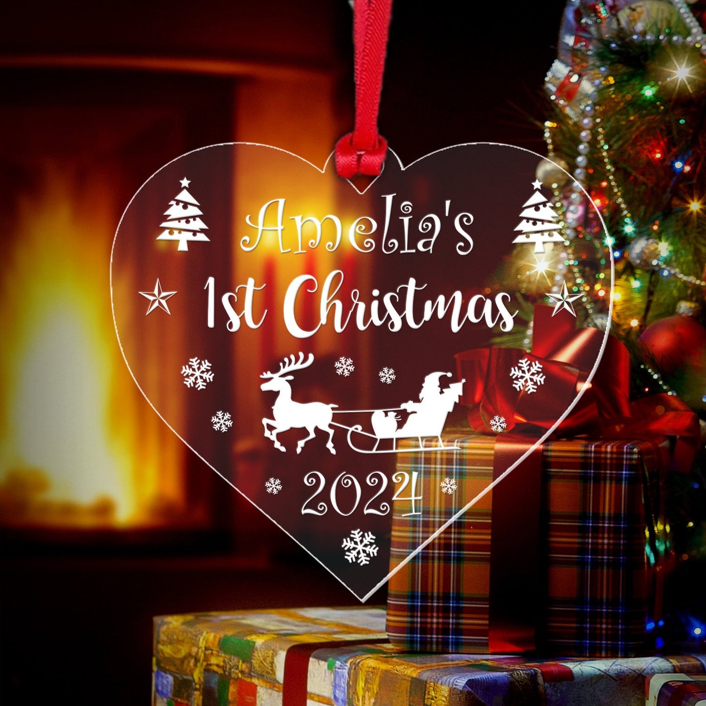 Personalised Babys First Christmas Bauble 1st Xmas Heart Tree Decoration Gift
