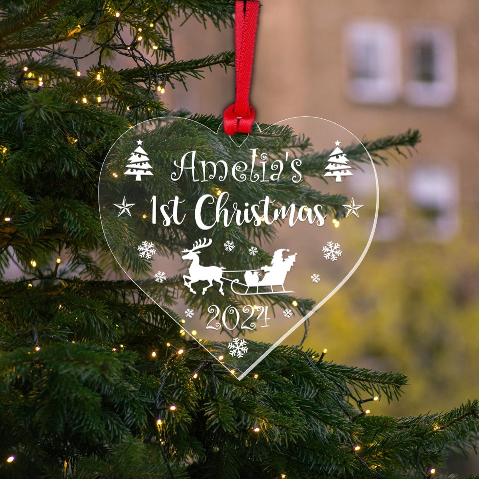 a christmas ornament hanging from a christmas tree