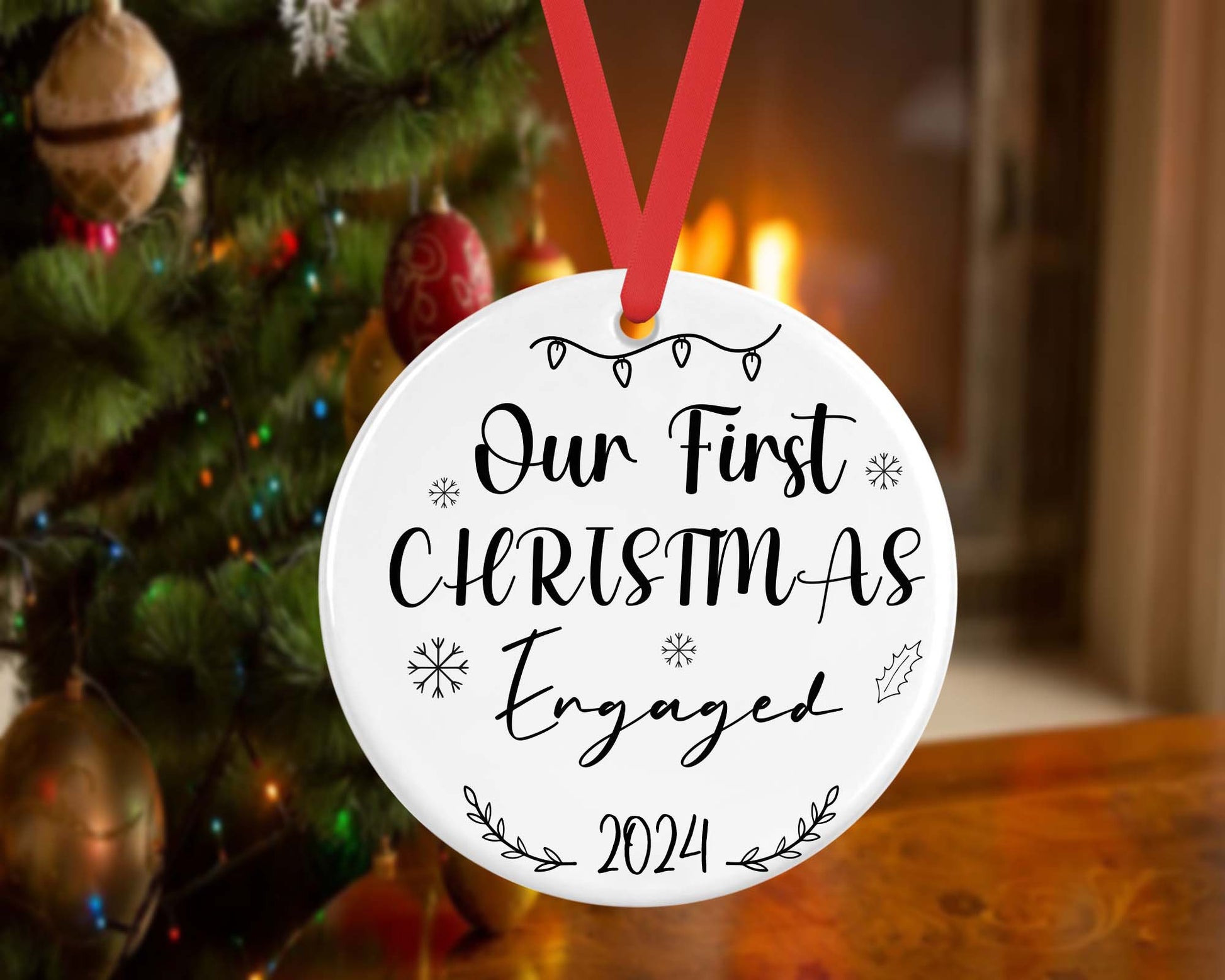 a christmas ornament hanging from a christmas tree