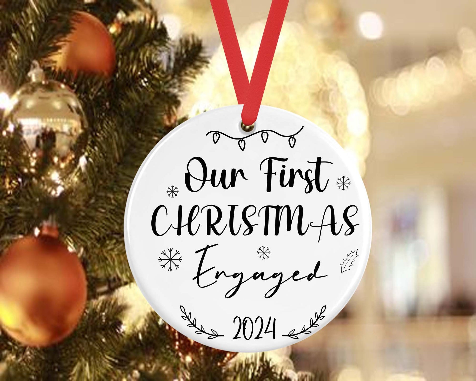 a christmas ornament hanging from a christmas tree